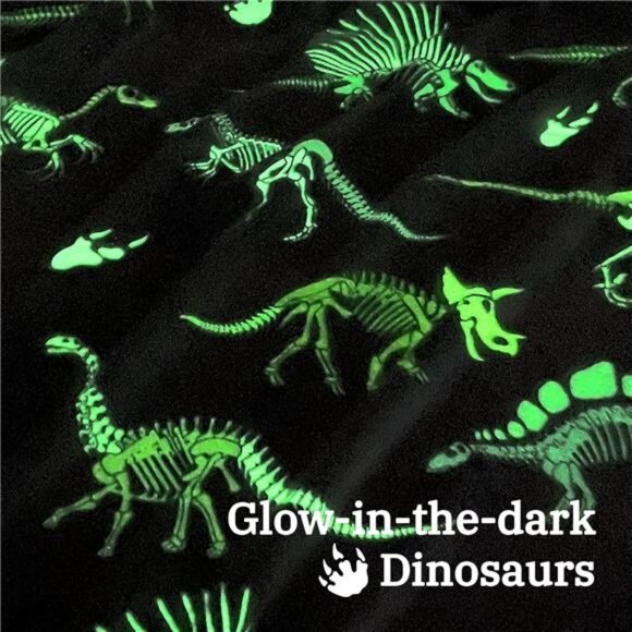 GlowinThe Dark Blanket Dinosaur Blanket for Boys Girls Kids Dino Throw Blankets - Picture 4 of 7